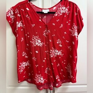 Liz Claiborne Red Floral Large Blouse